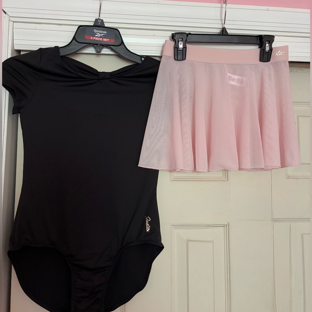 Justice Black Leotard and Pink Skirt Set